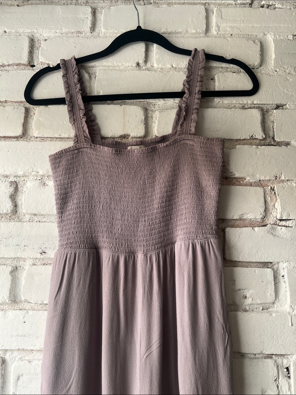 Wilfred flowy Smocked Square-Neck Jumpsuit Dress in Dusty lavender stretchy